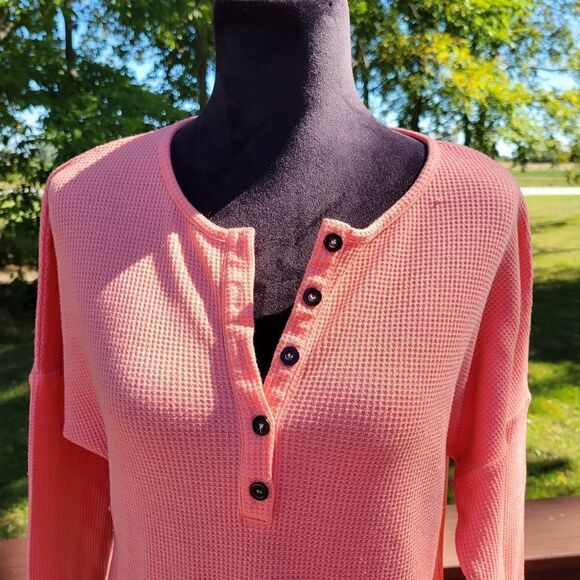 Glanzition Womens Tops Casual V Neck Button Up Loose Waffle Knit Tunic Henley M - Picture 4 of 16